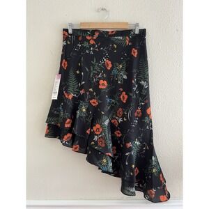 Alisa Pan New Asymmetrical Ruffle Black Floral Skirt Sz 12 (smaller) Whimsigoth